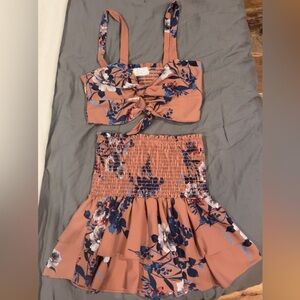 Floral Two-Piece Set in Peach and Blue